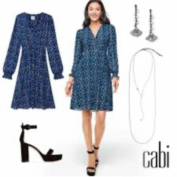 Cabi The Ten Dress blue floral long sleeve dress - Picture 2 of 10